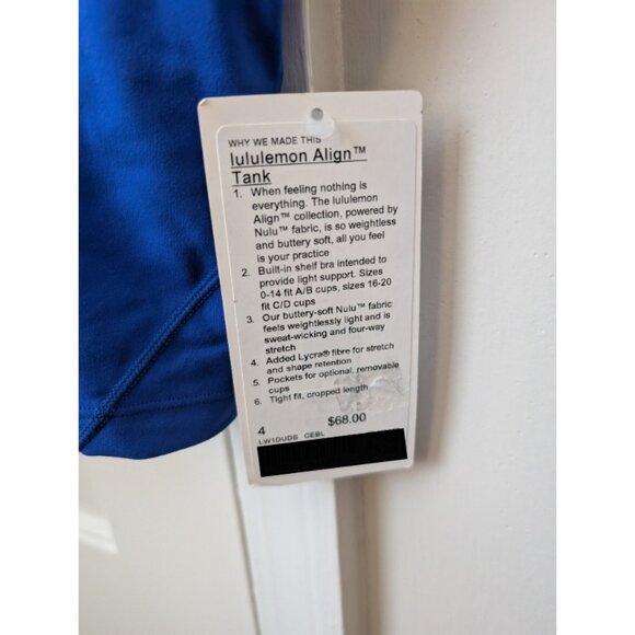 NWT Lululemon Cerulean Blue Align Tank size 4 - Picture 4 of 4